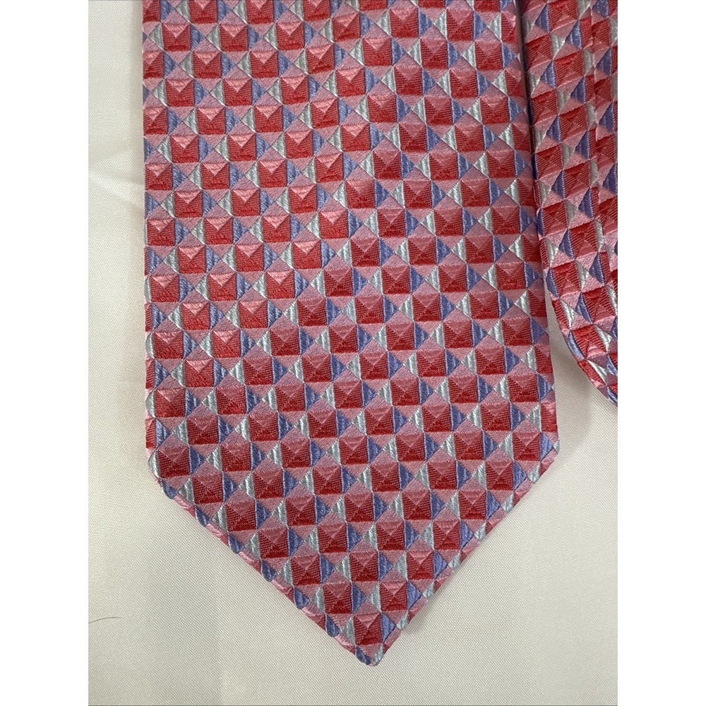 IKE‎ BEHAR Men's 100% Italian Silk Pink/Blue Geometric Made In Italy Necktie
